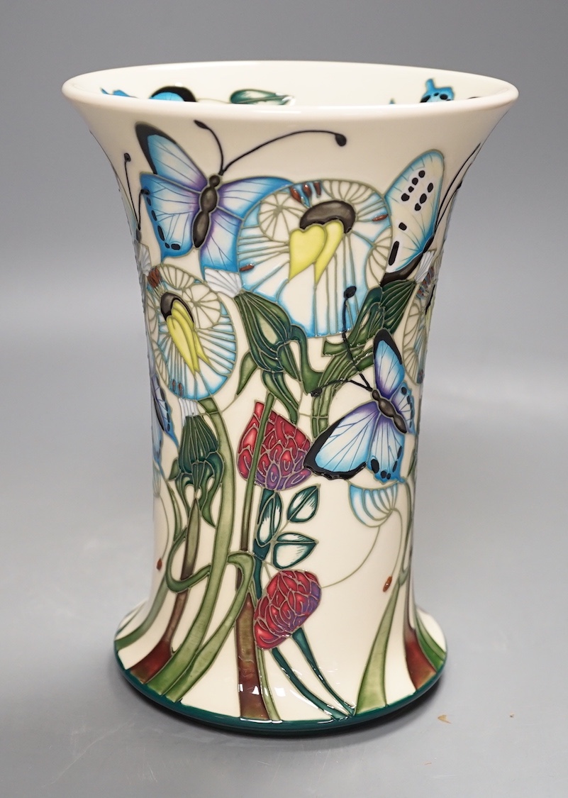 A Moorcroft 'butterfly' vase by Emma Bossons, 2009, 20.5 cms high.